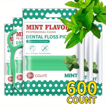 Mint Floss Picks 600 Count – Ultra-Fine Disposable Dental Floss Sticks, Interdental Cleaning, Plaque Removal, Fresh Breath