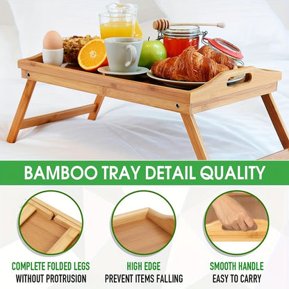 Bamboo Bed Tray Table with Foldable Legs & Handles, Breakfast Tray for Eating, Working & Snacking in Bed