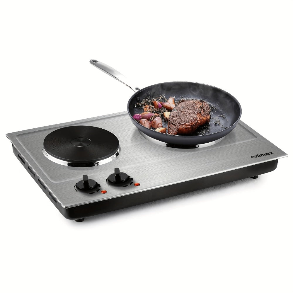 Hot Plate Electric Burner with Temperature Control, Dual Size Coil Burners 7.4in & 6.1in, Countertop Electric Stove for Daily Cooking