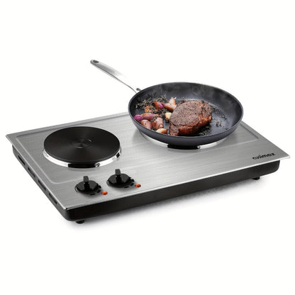 Hot Plate Electric Burner with Temperature Control, Dual Size Coil Burners 7.4in & 6.1in, Countertop Electric Stove for Daily Cooking