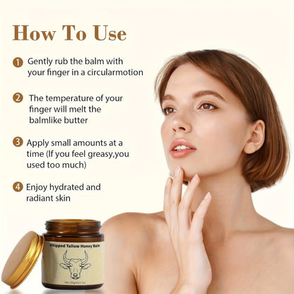 Whipped Beef Tallow Balm for Face & Body 4oz – Grass-Fed with Honey, Natural Non-Greasy Deep Moisturizer for Dry & Sensitive Skin