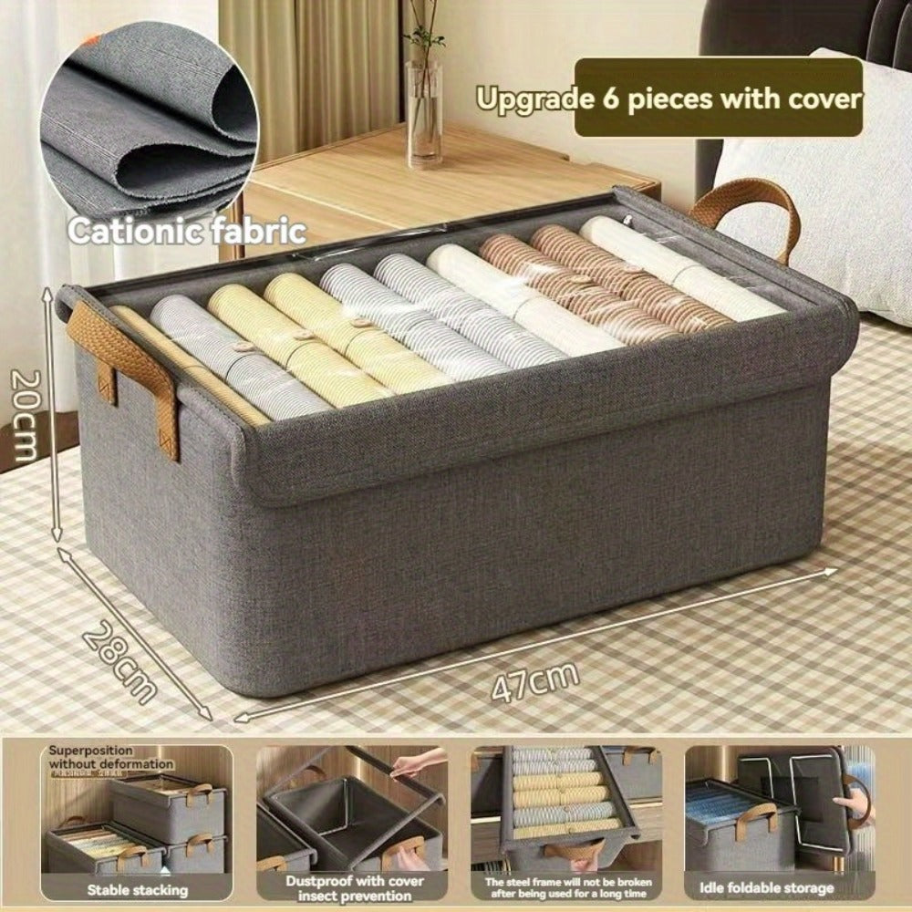 Foldable Fabric Storage Box with Side Handles, 47 x 28 x 20cm Size and Three Color Options