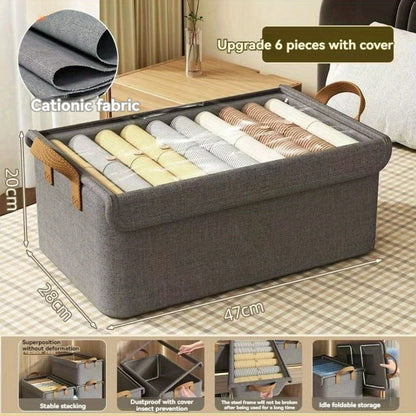 Foldable Fabric Storage Box with Side Handles, 47 x 28 x 20cm Size and Three Color Options