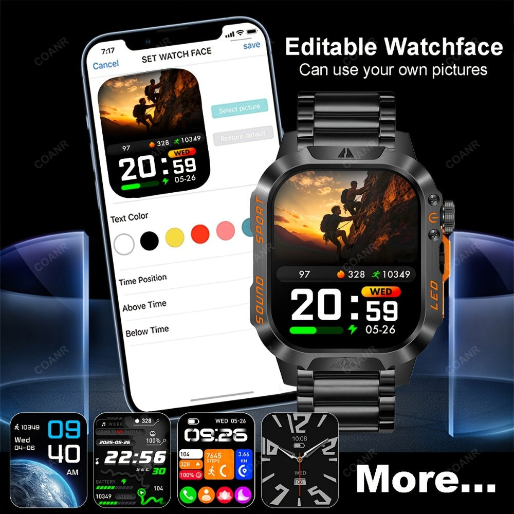 Smartwatch for Men 2.01 Inch with Calling, 100+ Sport Modes, LED Flashlight and Purple Light