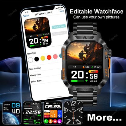 Smartwatch for Men 2.01 Inch with Calling, 100+ Sport Modes, LED Flashlight and Purple Light