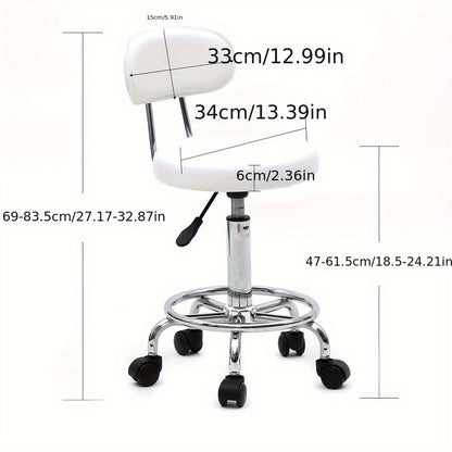 PU Leather Salon Stool with Back & 360° Swivel, Adjustable Height 18.9"-22.8" Round Cushion Chrome Base