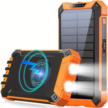 Power Bank Solar 28800mAh or 42800mAh with Wireless Charging, Four Cables and Dual Flashlights