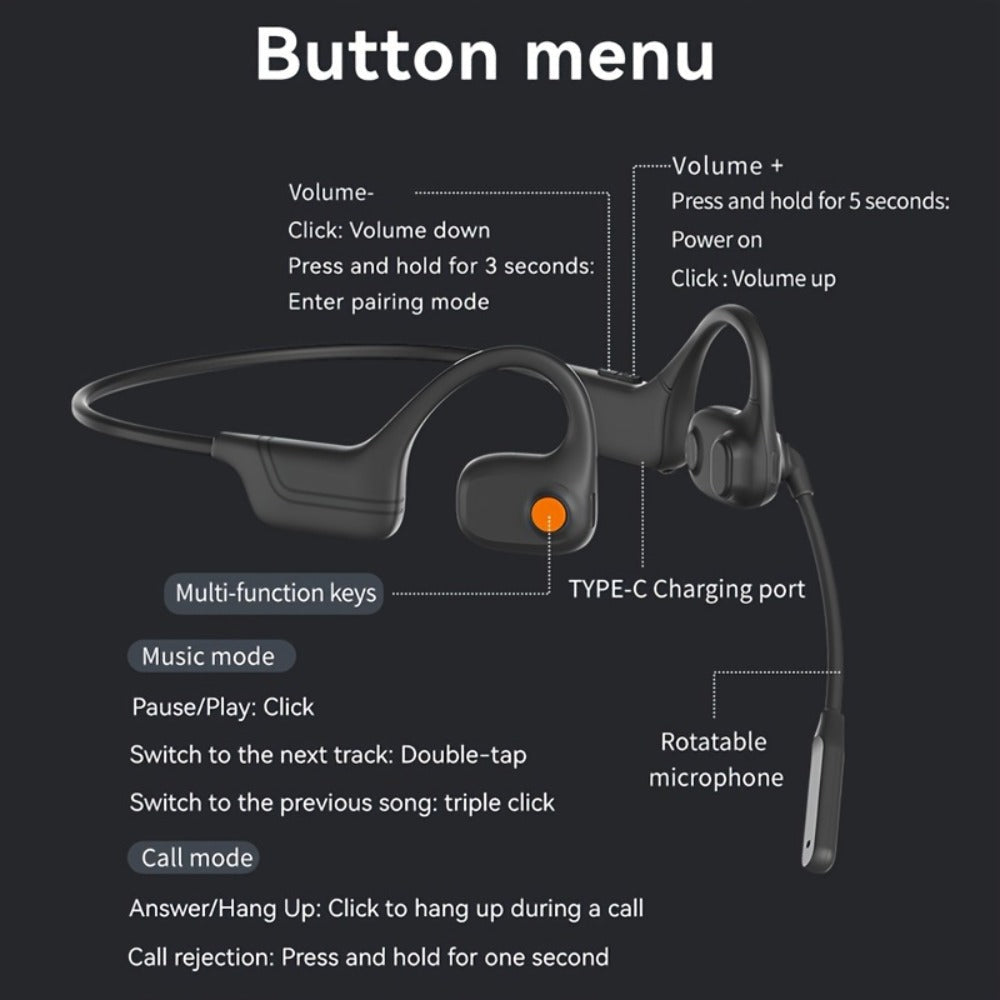 Open-Air Conduction Wireless Business Earphones Dual ENC Noise Canceling Microphones for Bedside Audio, Alarms and Room Entertainment