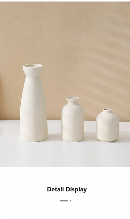 Boho Ceramic Vase Set 3pcs - Matte Nordic Minimalist Geometric Floral Design for Home Decor, Living Room