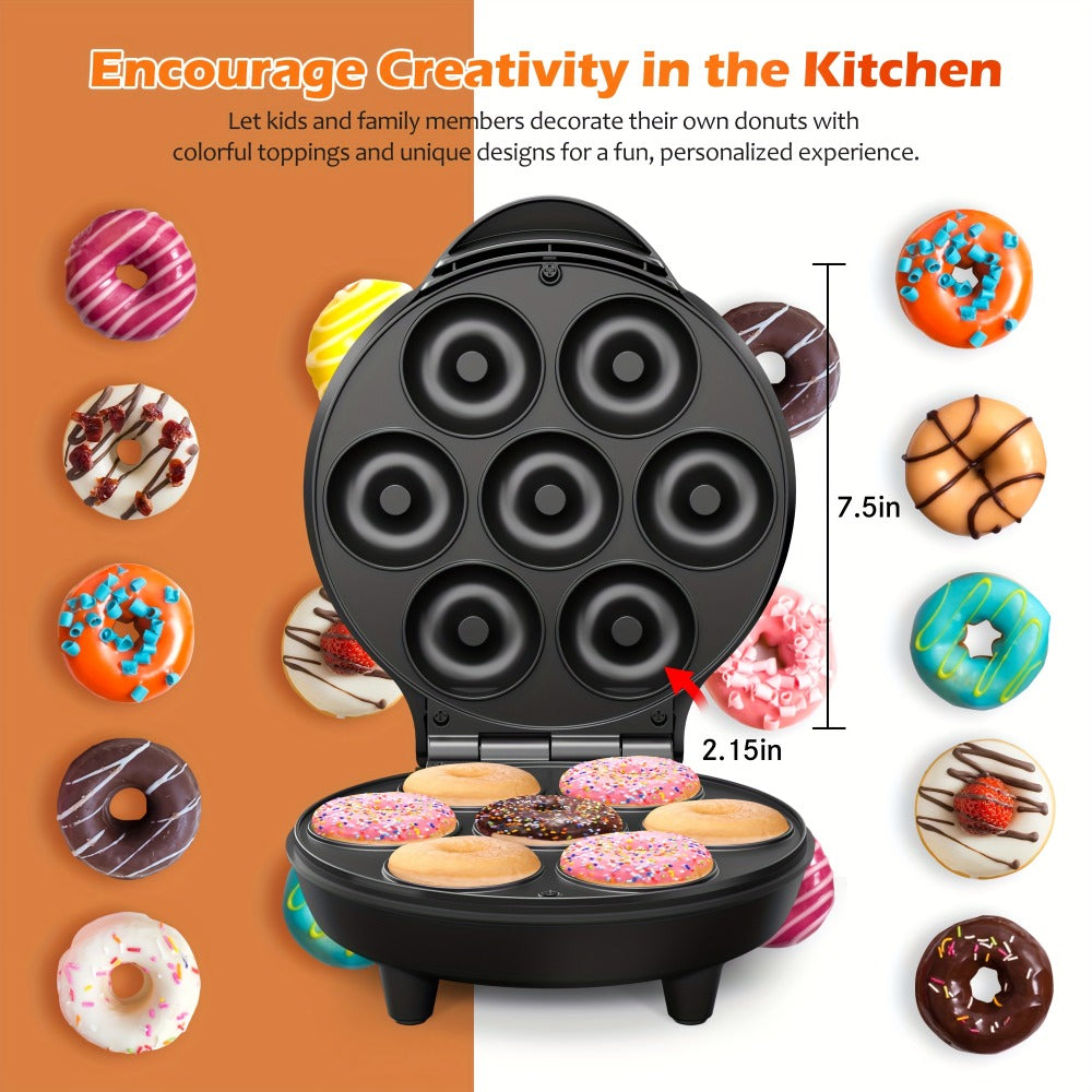Mini Donut Maker Machine 7 Slots - Non-Stick Electric Donut Maker for Kids, Quick Breakfast Snack Dessert Baking