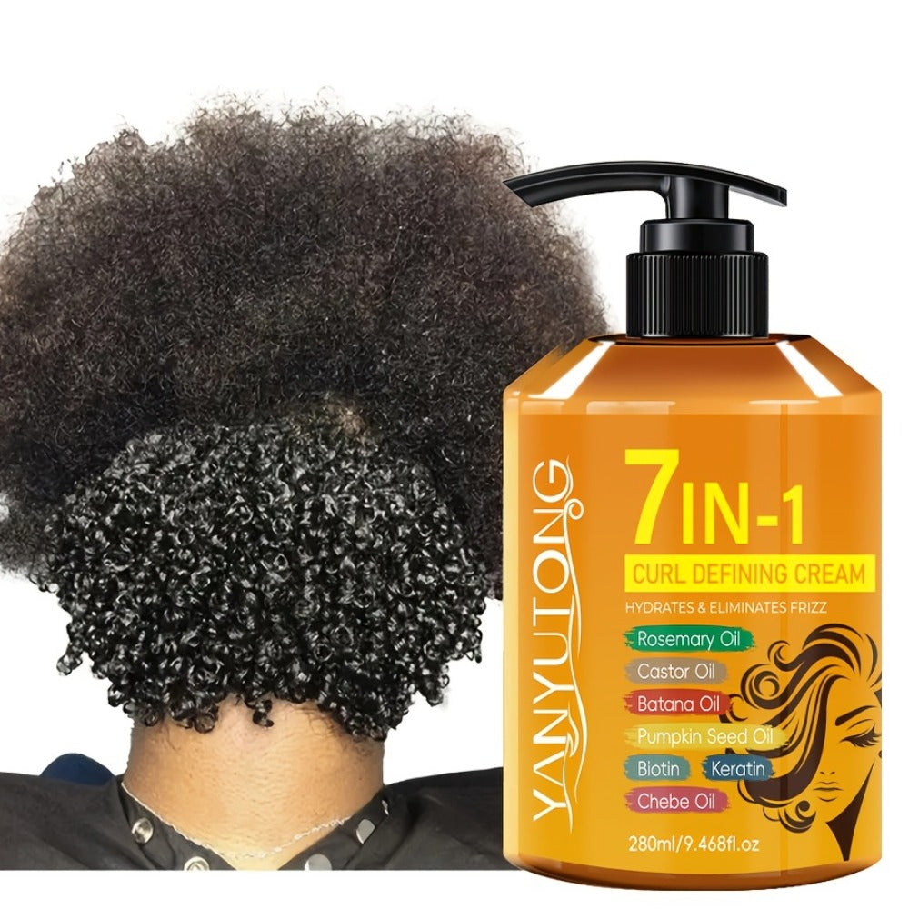Curling Cream 7-in-1 for Black Hair Curly Wavy & Braids with Rosemary Castor Batana Coconut Oil Biotin Keratin