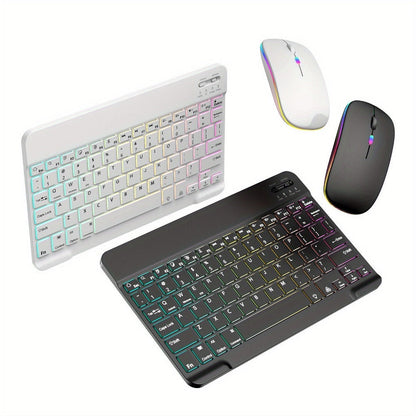 Wireless RGB Backlit Gaming Keyboard and Mouse Combo with Mouse Pad, 10-Inch Portable Keyboard Mouse Set for PC iOS Android Tablets