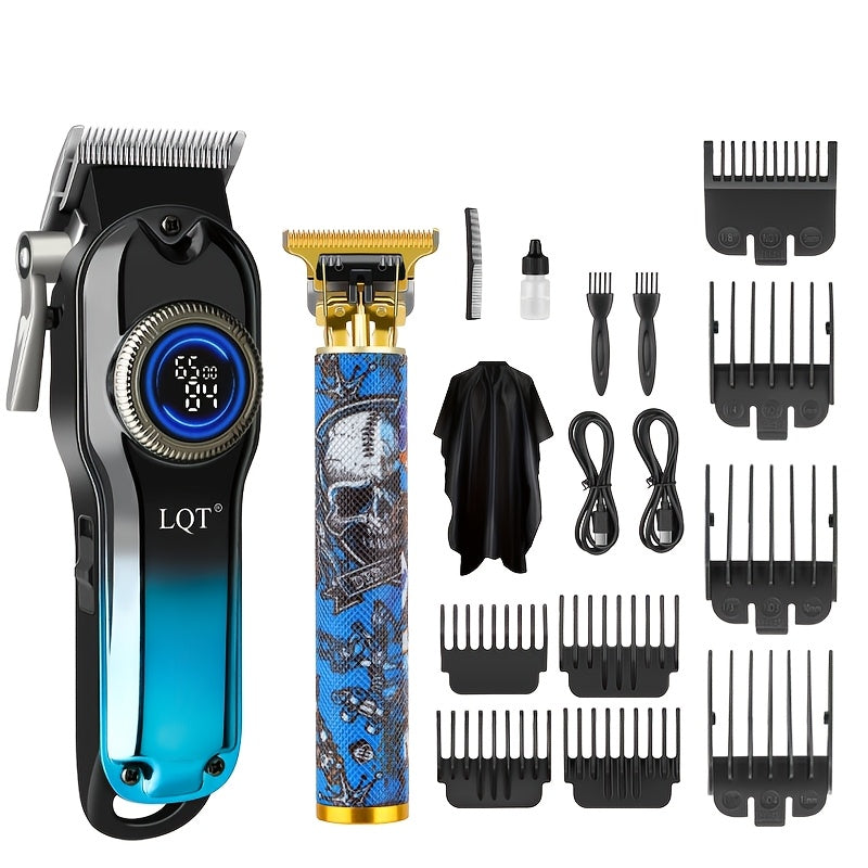 Hair Clipper LQT Blue Multi-Tool Grooming Set Options with Digital Displays, USB Charging and Guide Combs