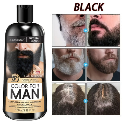 Hair Dye Shampoo, YANYUTONG Men's Beard and Hair Bottle in Black, Brown or Chestnut Brown Options