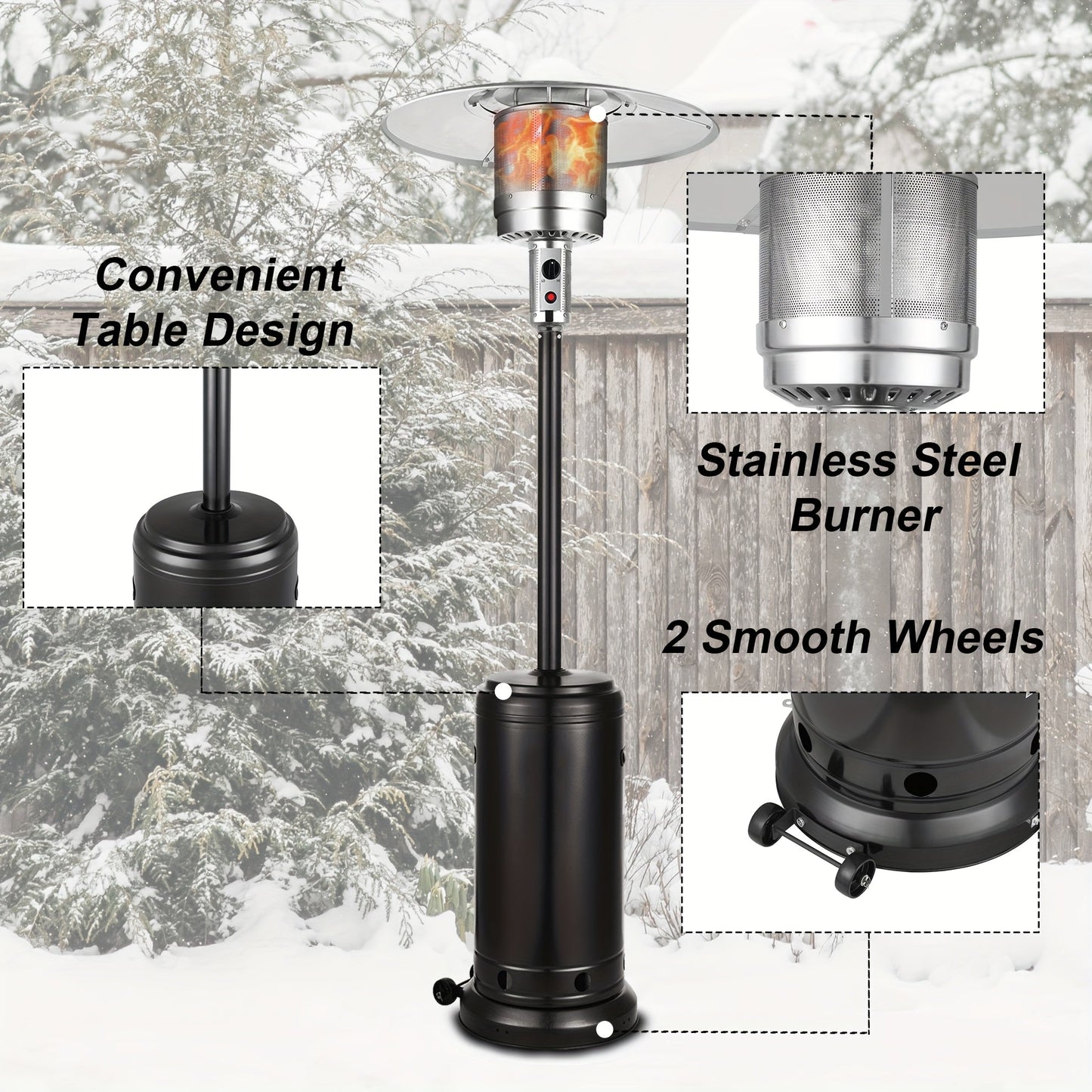Patio Heater, Propane Outdoor Standing Stainless Steel Garden Party for Garden, Patio and Yard Use
