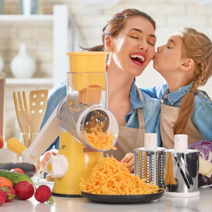 Rotary Cheese Grater with Hand Crank, 3 Interchangeable Blades for Cheese, Vegetables & Nuts, Suction Base