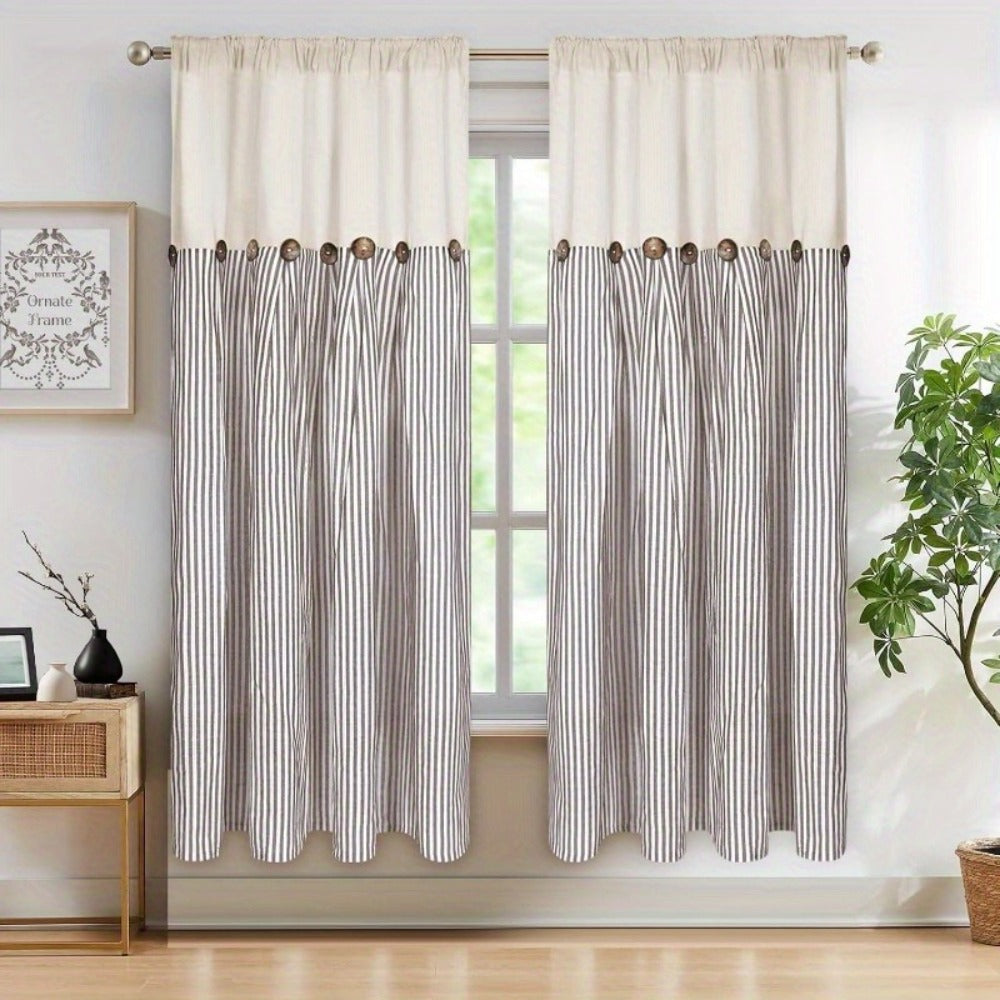 Semi Sheer Curtains Bohemian Linen Cotton Patchwork Grommet Top Window Drapes for Bedroom Living Room Kitchen Bathroom Cafe