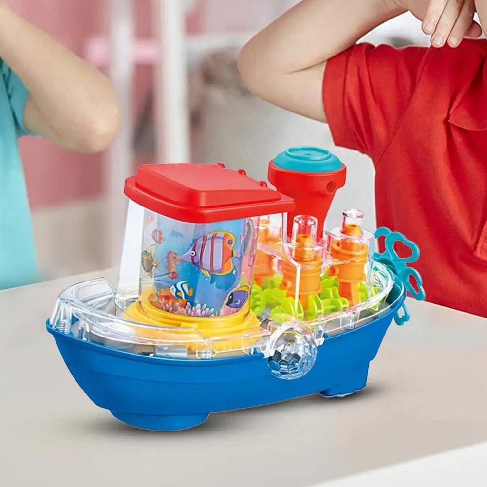 Interactive Sensory Boat Toy for Toddlers 2+, Underwater Ocean Theme with Fish & Coral, Rotating Scroll Screen & Music
