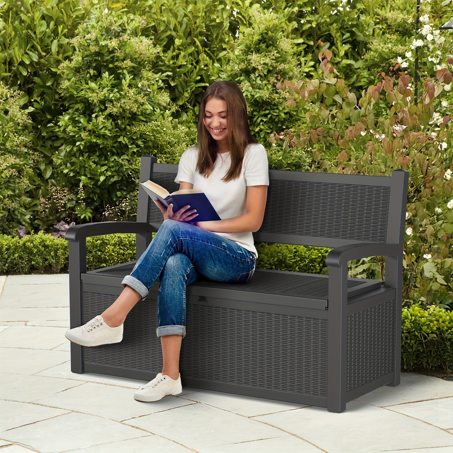 Deck Box | Outdoor Storage Bench Patio Rattan Pool Tools 400 LB Seat