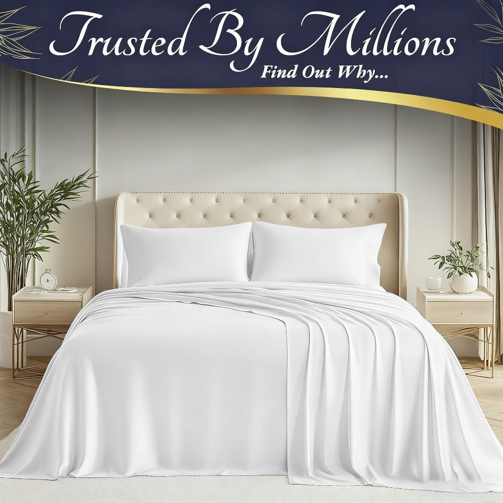 Bed Sheet Set Bamboo-Derived Fabric with Four Bed Sizes, specified Sheet Dimensions and Thirteen Colors