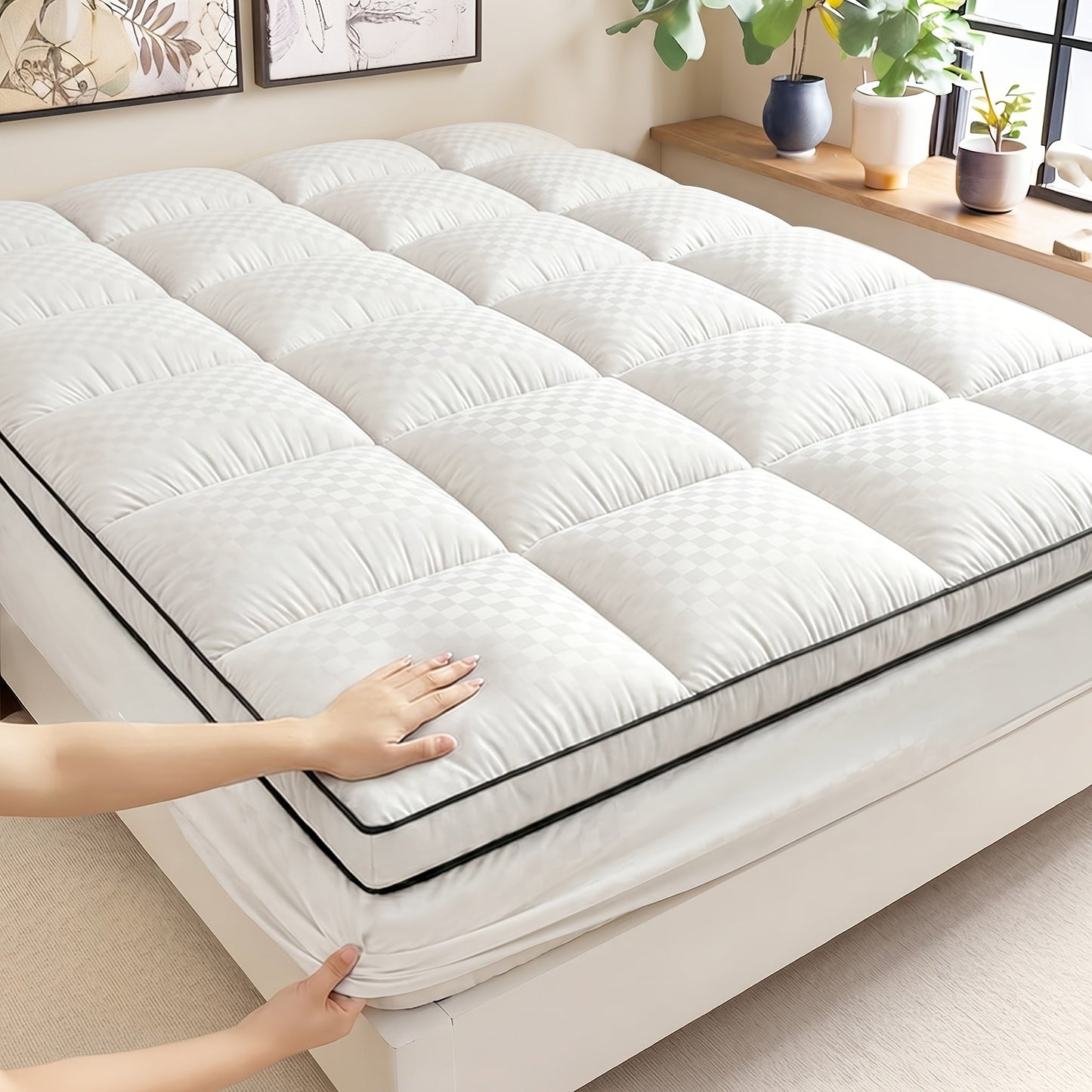 Quilted Mattress Pad Soft Mattress Protector | Machine Washable 500GSM 100% Polyester Deep Pocket 8-12 Inch Fitted Bed Cover Twin Full Queen