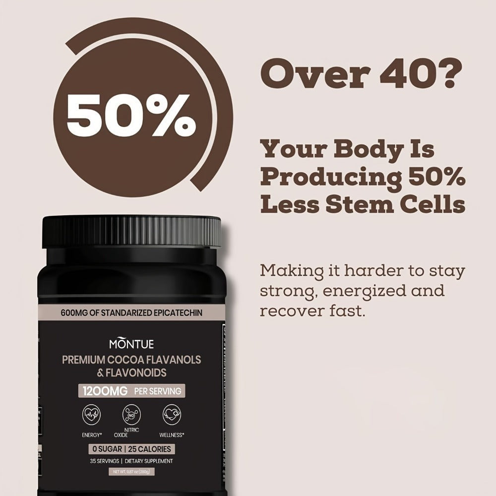 High Flavanol Cocoa Powder 1200mg Per Serving, Cocoa Flavanols & Epicatechin, Unsweetened Dark Chocolate Cacao Powder for Baking