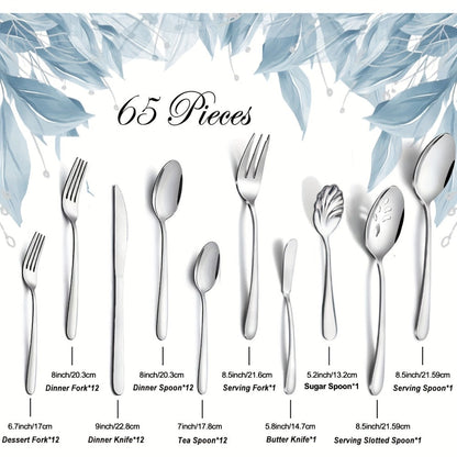 20-, 24-, 30- or 65-Piece Flatware Set in Silver or Black with Option-Specific Serving Utensils