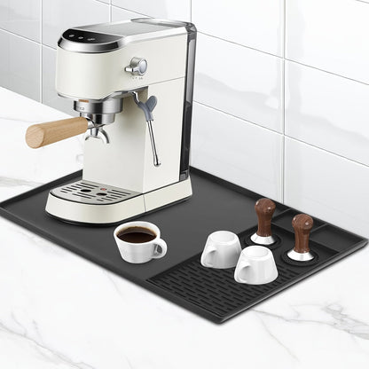 Coffee Bar Mat Silicone with Raised Edges 2-in-1 - Dish Drying Mat for Countertop, Coffee Maker Espresso Machine Mat