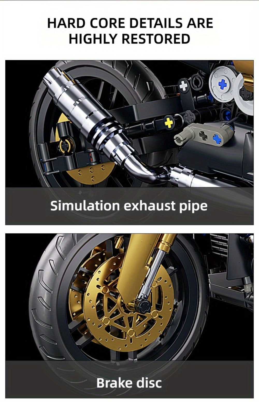 1000PCS Motorcycle Building Blocks 1:10 Scale DIY Black & Gold Motorbike Model Kit – Adult Collector Display Ornament