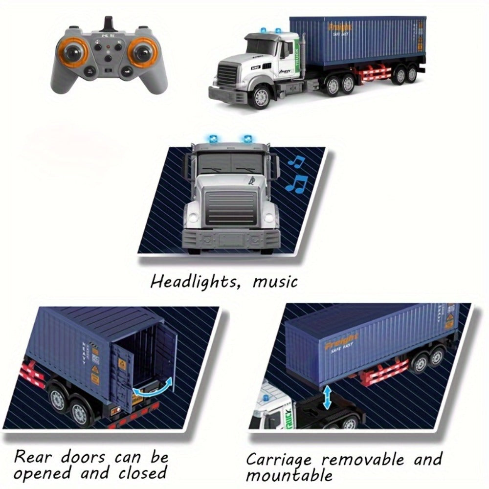 RC Container Semi Truck 1:24 Scale 23.6-Inch Extra Large, 2.4G 100ft Range, Load Cargo, USB Rechargeable