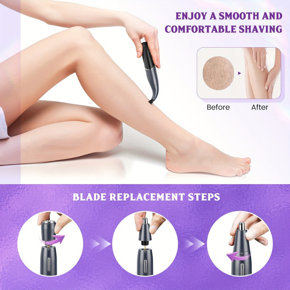 Women's Electric Bikini Trimmer Body Shaver Cordless Razor Replaceable Heads Facial Hair Eyebrow Nose Ear Hair Removal Sensitive Skin