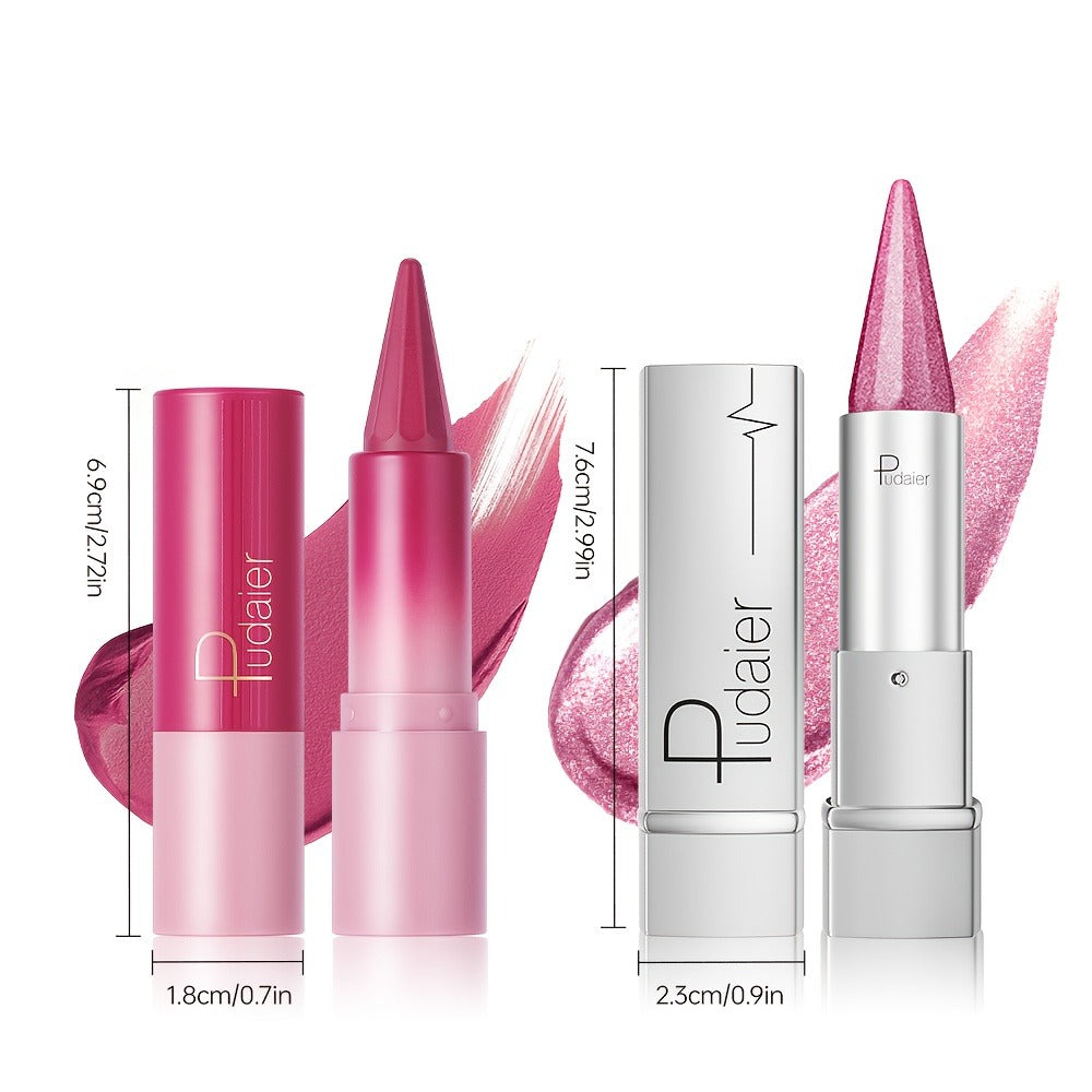 Lipstick Set 2pcs for Women – Highly Pigmented Waterproof Matte & Metallic Shimmer Lip Color Combo with Pointed-Tip Precision