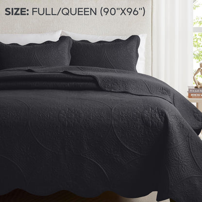 Floral-Pattern Three-Piece Bedspread Set in 16 Colors with Twin, Queen, King and California King Sizes