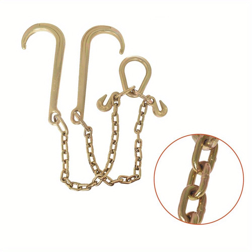 Grade 70 Tow Chain with J Hooks – 5/16" x 2ft Heavy Duty Trailer Chain Set with V-Chain Grab Hooks, 6000 lb Capacity