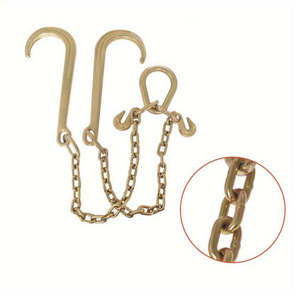 Grade 70 Tow Chain with J Hooks – 5/16" x 2ft Heavy Duty Trailer Chain Set with V-Chain Grab Hooks, 6000 lb Capacity