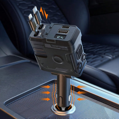 120W Fast Car Charger 4-in-1 with Retractable PD 3.0 Type-C Cable & Multi-Port USB Adapter