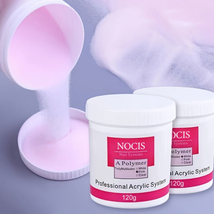 NOCIS 120g Acrylic Nail Powder Jar in White, Pink or Transparent Color for Use with Compatible Acrylic Liquid