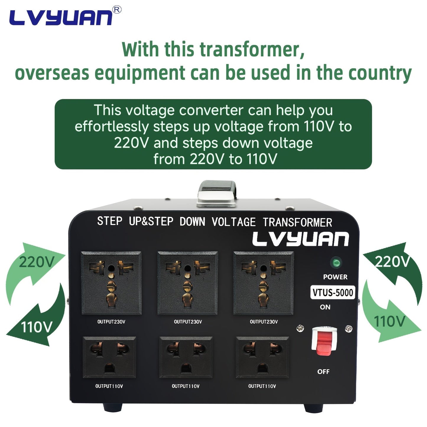 Voltage Converter Transformer 800W Continuous 5000W Peak - Step Up Step Down 110V to 220V, Aluminum Alloy Housing