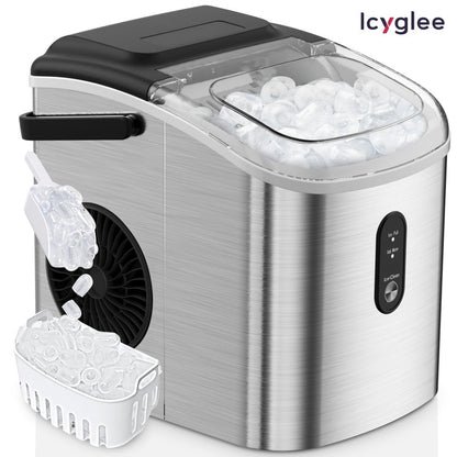 Portable Ice Maker Countertop – Bullet Ice Machine 26-29 Lbs Daily, 9 Ice Cubes in 6 Mins, Self-Cleaning, Quiet Under 45dB, with Handle
