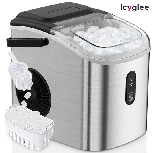 Portable Ice Maker Countertop – Bullet Ice Machine 26-29 Lbs Daily, 9 Ice Cubes in 6 Mins, Self-Cleaning, Quiet Under 45dB, with Handle