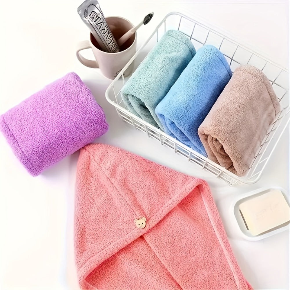 Microfiber Hair Towels 5 Pack - Super Coral Fleece Hair Wrap Towel Set, Bathroom Hair Drying Towels
