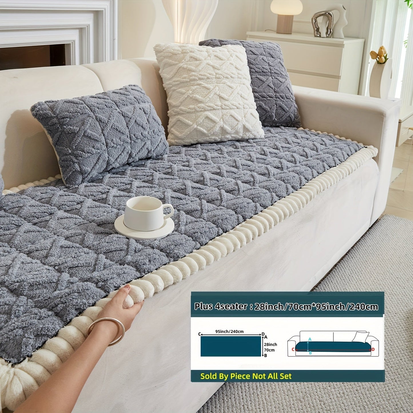 Sofa Cover Bohemian Quilted Shu Velveteen Panels with Ruffles and Design in Five Colors with Model-Specific Size and Color Options