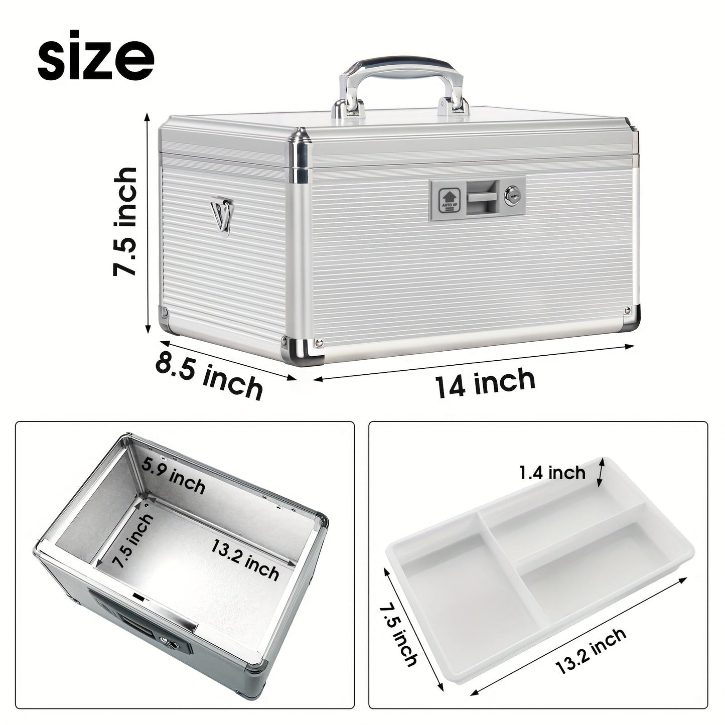 Aluminum Alloy Lockable Medicine Box – Double Layer Large Capacity Storage Box with Key Lock, Handle & Tray for Medicines