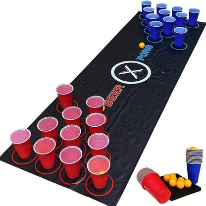 Beer Pong Set with Table Mat 12 Red Cups 12 Blue Cups & 24 Ping Pong Balls with the Listed Color, Size or Set Options for Everyday Use