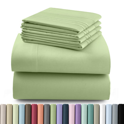 Fitted Sheet Set 6-Piece Brushed Polyester Deep Pocket Bed Sheets 20 Colors Hotel Luxury Bedding with Embroidered Pillowcases