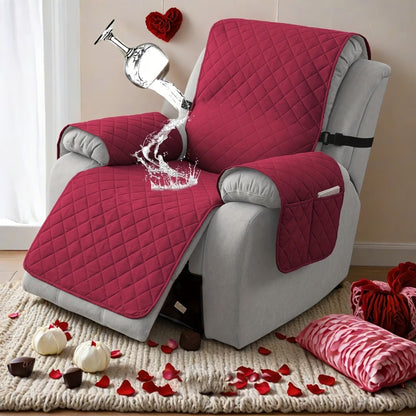 Diamond-Quilted One-Piece Recliner Chair Cover with Side Pocket, Buckle Strap and Eight Colors