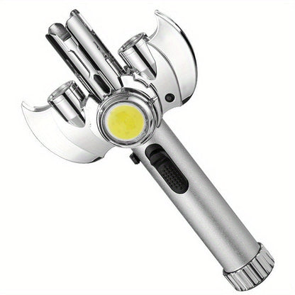 Multi-Nozzle Metal Torch Lighter with COB Auxiliary Light and Black or Silver-Tone Finish Options