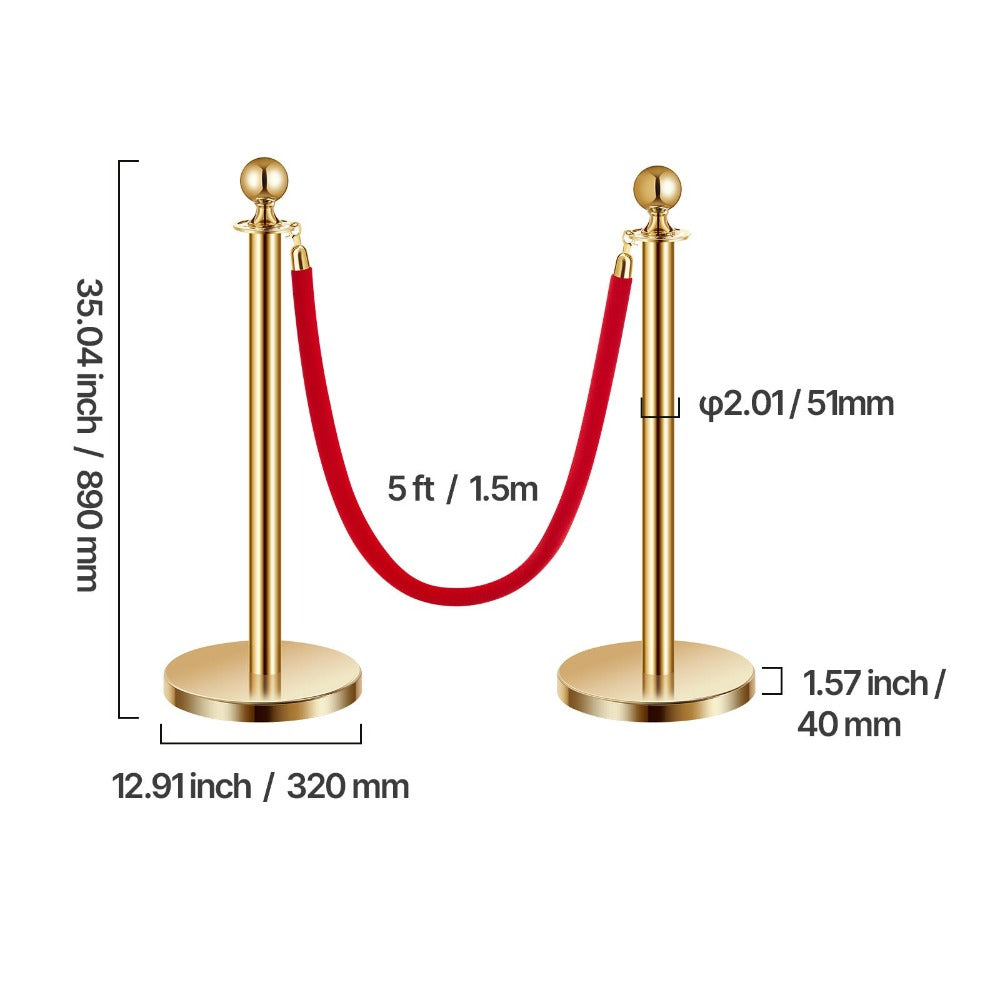 Stanchion Posts with Red Velvet Rope Set – Gold Crowd Control Barrier, for Home, Office and Event Organization