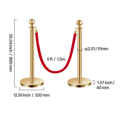Stanchion Posts with Red Velvet Rope Set – Gold Crowd Control Barrier, for Home, Office and Event Organization