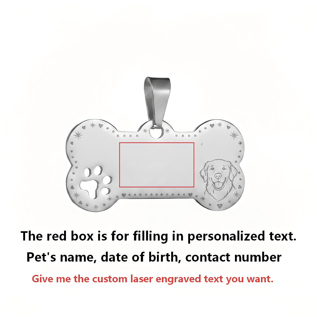 Personalized Cuban Chain Dog Collar with Engravable Bone ID Tag in Three Finishes and Sizes S to 4XL